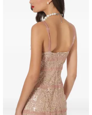 Lethicia Bronstein レース挿入パール装飾ミディドレス - サムネイル5