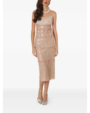 Lethicia Bronstein レース挿入パール装飾ミディドレス - サムネイル2