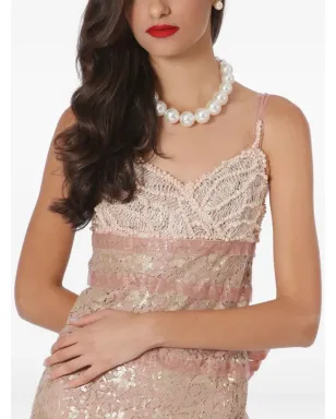 Lethicia Bronstein レース挿入パール装飾ミディドレス - サムネイル4