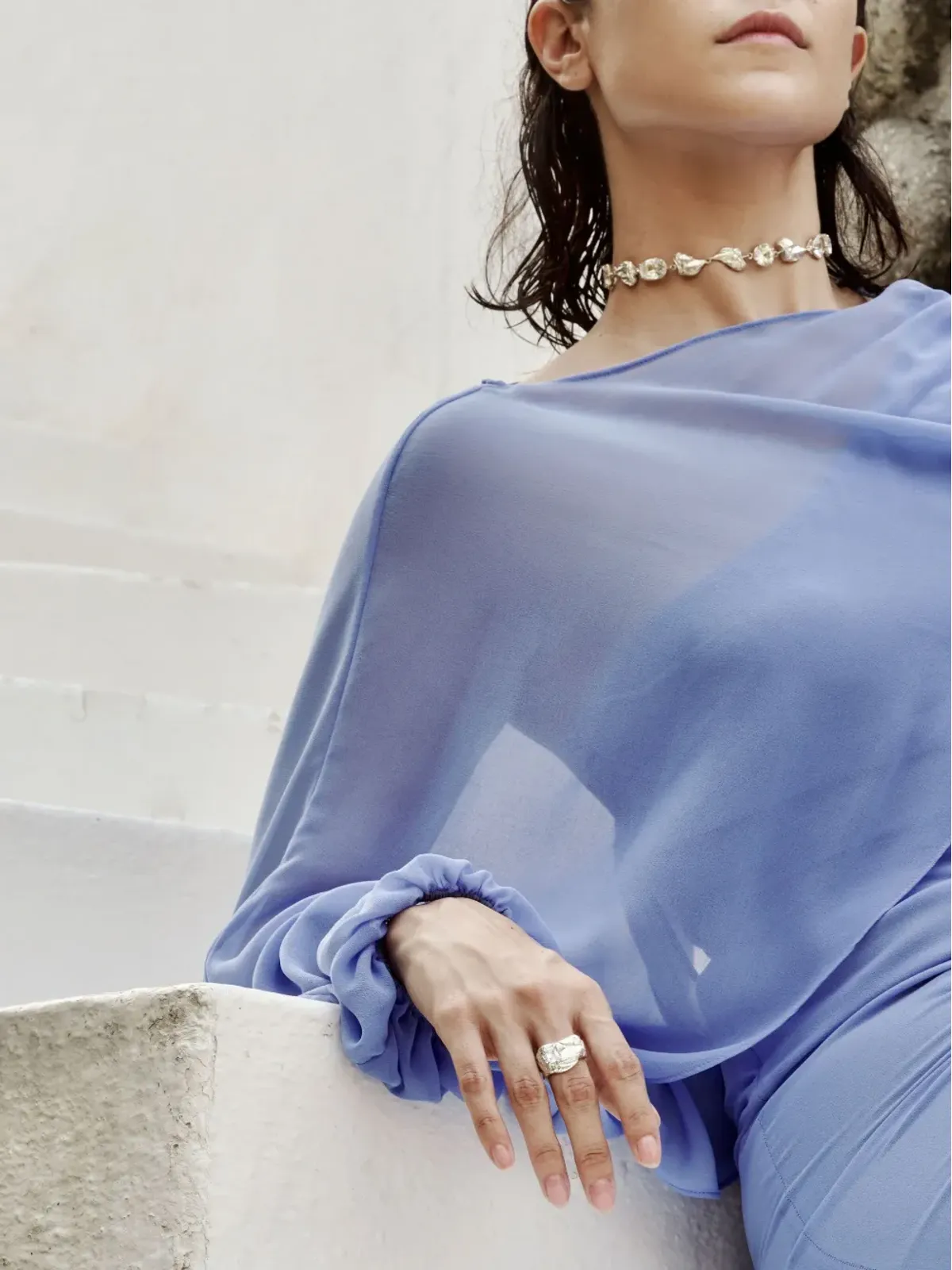 LOVENESS LEE Mea 純銀製 葉形クリスタルネックレス - 画像2