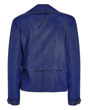 Rosie Assoulin ridged moiré belted jacket - Blue - サムネイル5