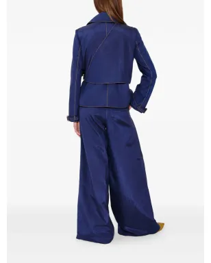 Rosie Assoulin ridged moiré belted jacket - Blue - サムネイル4