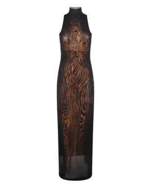 Jean Paul Gaultier ハイネック ウッドプリント ドレス - ブラック - サムネイル1