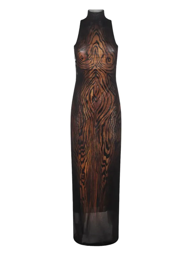 Jean Paul Gaultier Jean Paul Gaultier ハイネック ウッドプリント ドレス - ブラックの商品画像