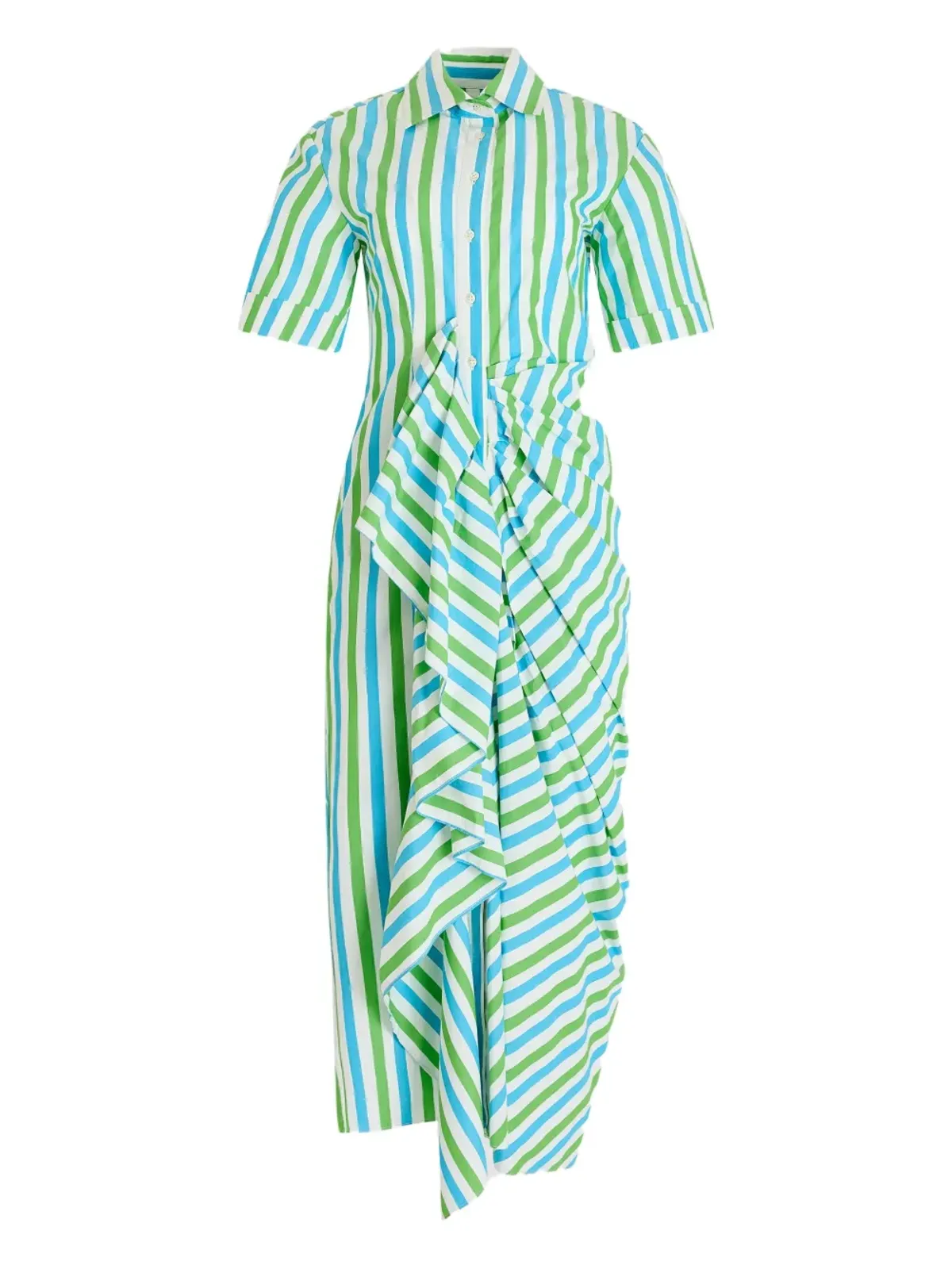 Rosie Assoulin gathered-ruffle striped midi shirt dress - Blue - 画像1