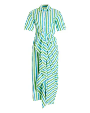 Rosie Assoulin gathered-ruffle striped midi shirt dress - Blue - サムネイル1