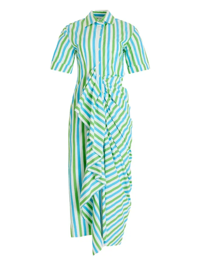 Rosie Assoulin Rosie Assoulin gathered-ruffle striped midi shirt dress - Blueの商品画像