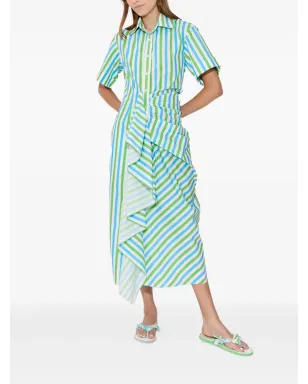 Rosie Assoulin gathered-ruffle striped midi shirt dress - Blue - サムネイル5