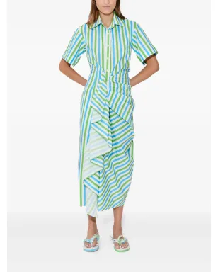 Rosie Assoulin gathered-ruffle striped midi shirt dress - Blue - サムネイル2