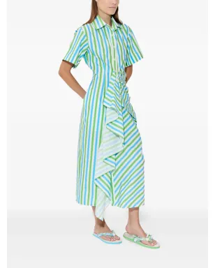 Rosie Assoulin gathered-ruffle striped midi shirt dress - Blue - サムネイル3