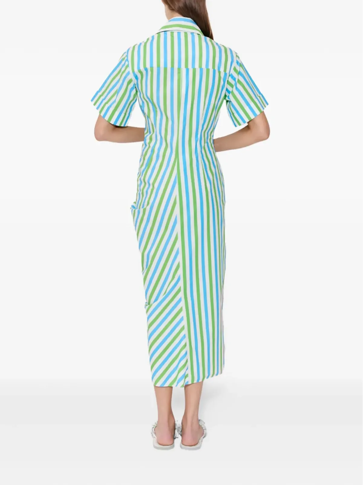Rosie Assoulin gathered-ruffle striped midi shirt dress - Blue - 画像4
