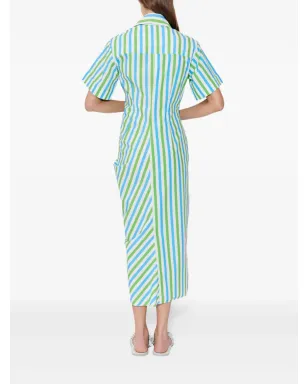 Rosie Assoulin gathered-ruffle striped midi shirt dress - Blue - サムネイル4