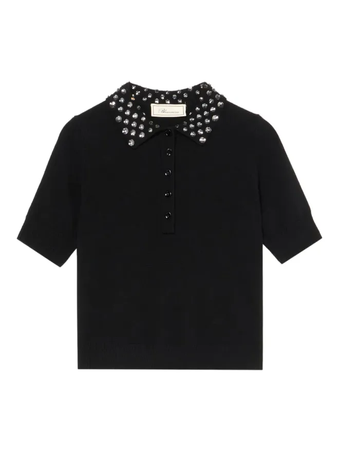 Blumarine Blumarine 刺繍ウールポロシャツ（ブラック）の商品画像