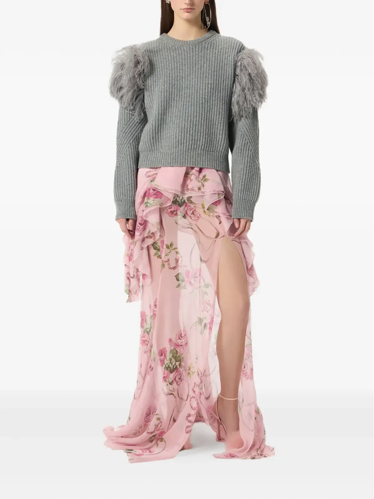 Blumarine フェザー装飾入りリブ編みセーター - 画像2