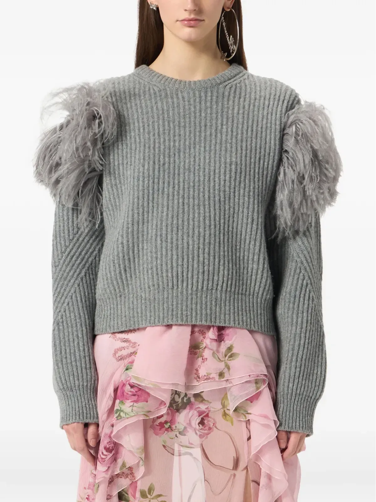 Blumarine フェザー装飾入りリブ編みセーター - 画像3