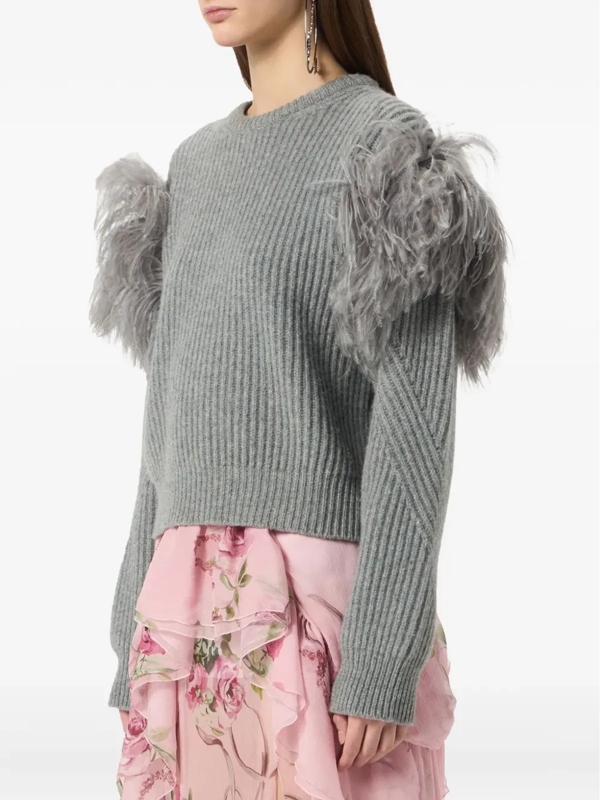Blumarine フェザー装飾入りリブ編みセーター - 画像4