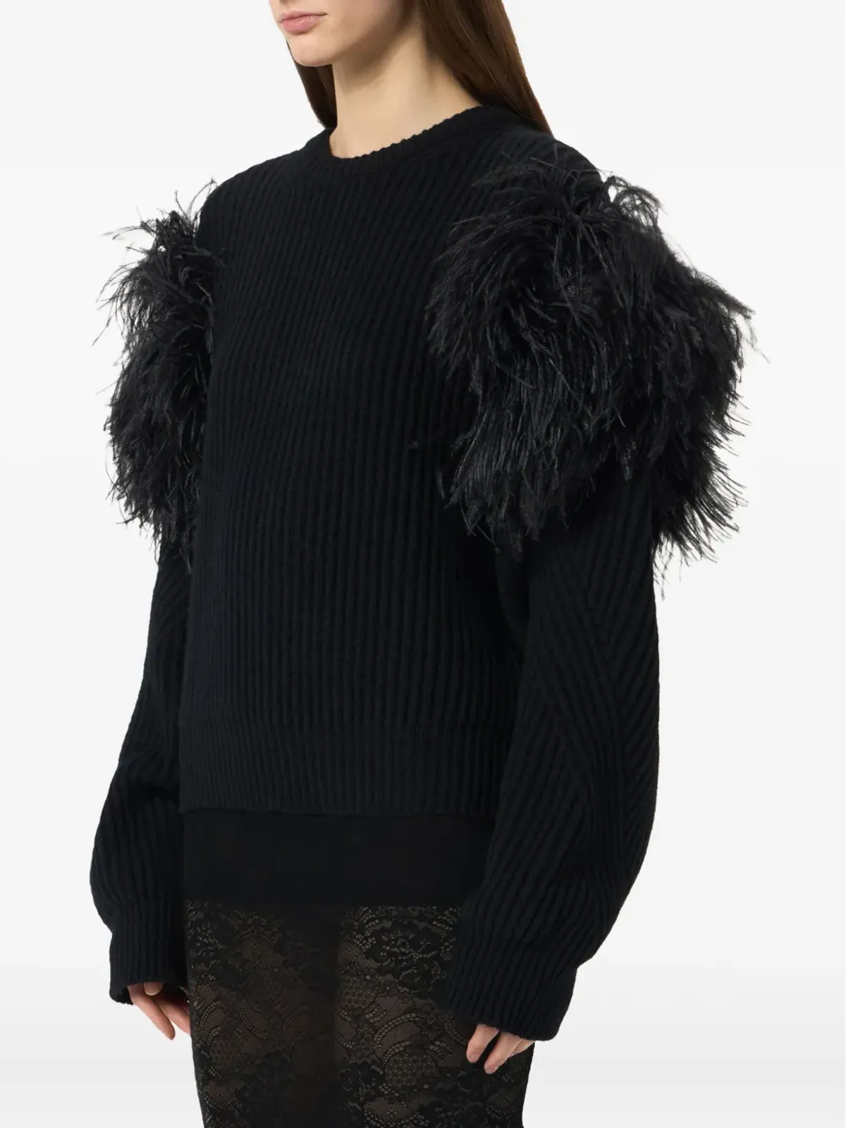 Blumarine 羽毛飾り付き編みニットセーター - 画像4