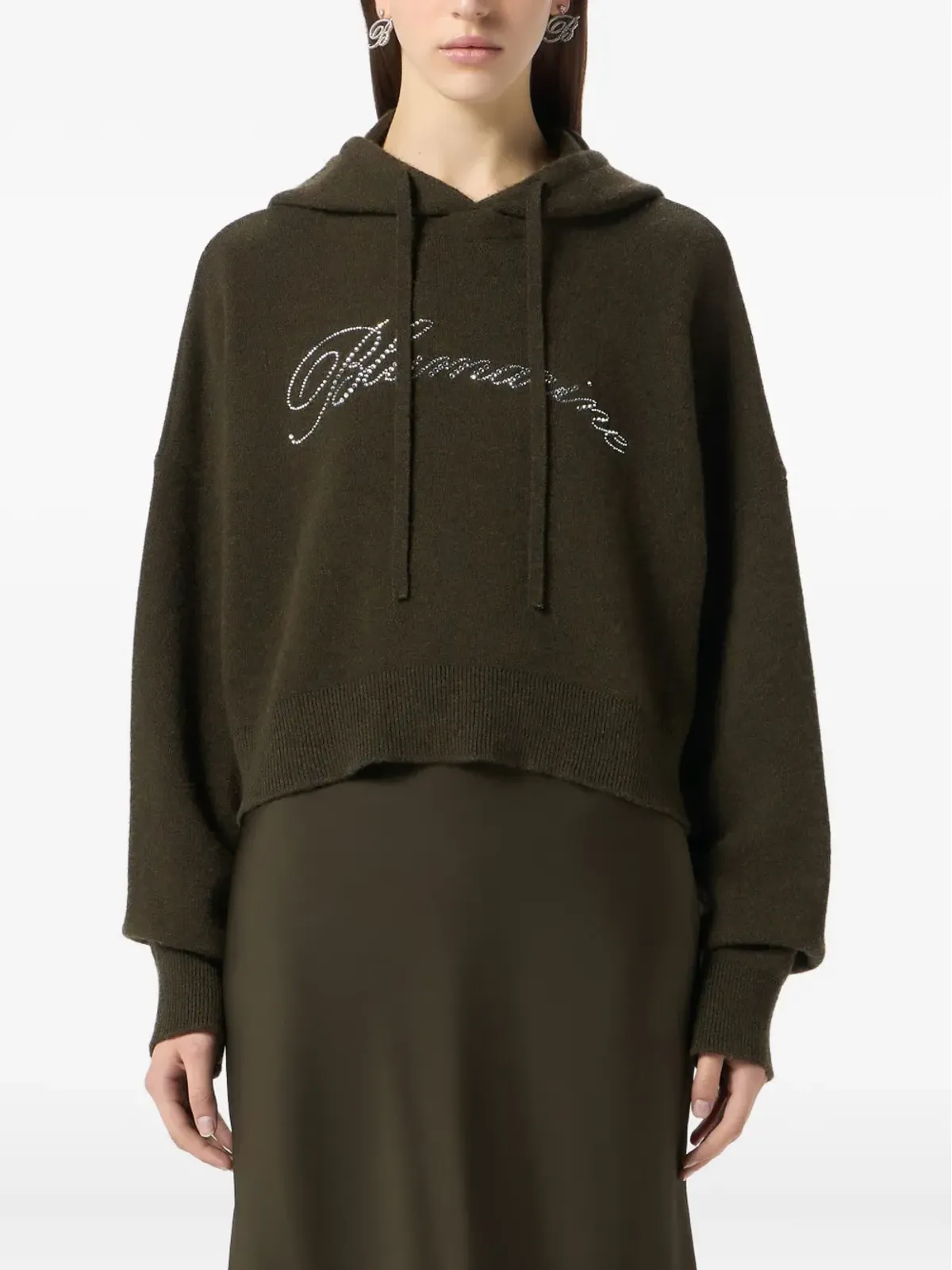 Blumarine クロップド ロゴ刺繍フーディ - 画像3