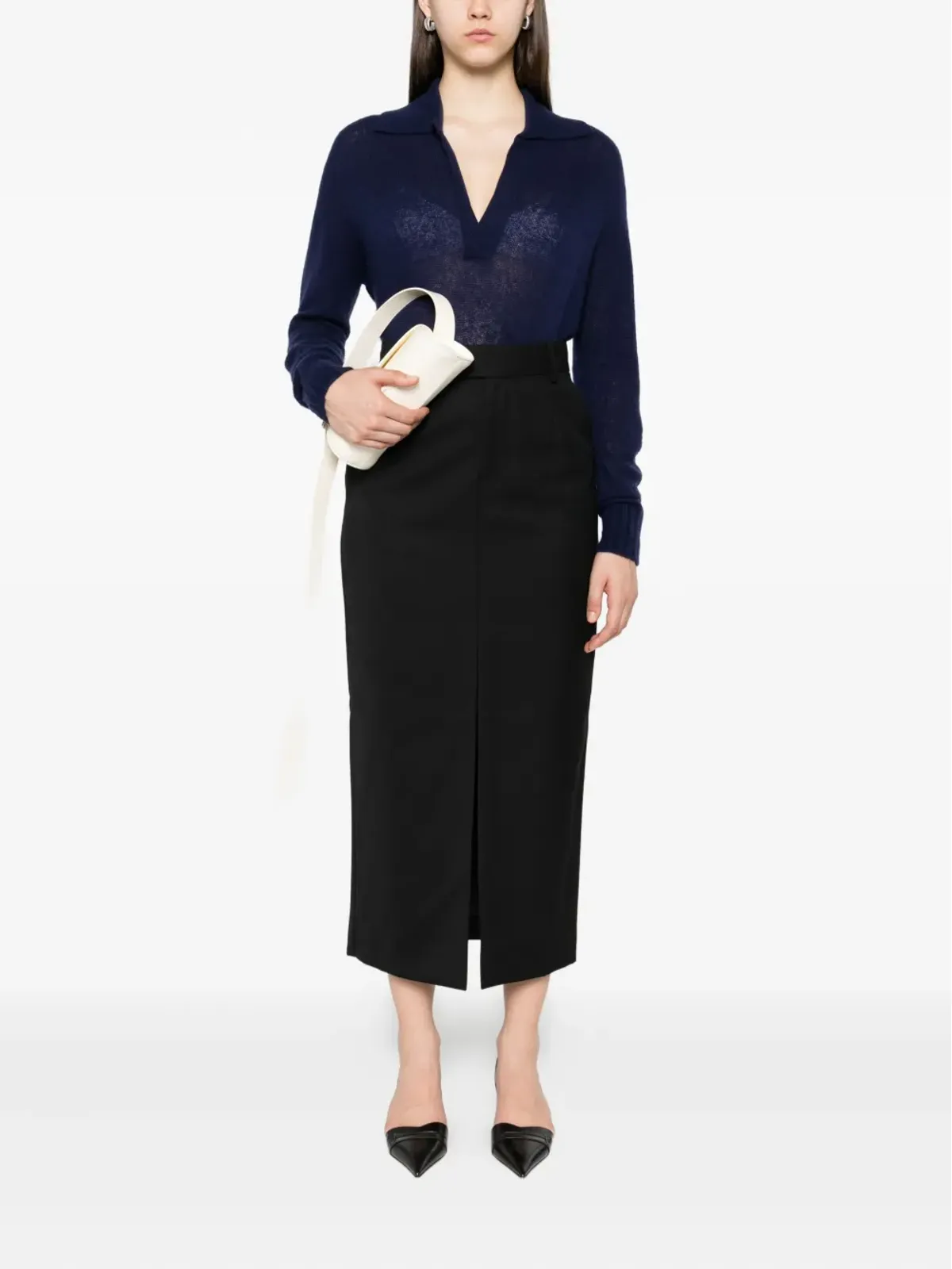 TOM FORD Vネック カシミヤとシルク混紡セーター ブルー - 画像2