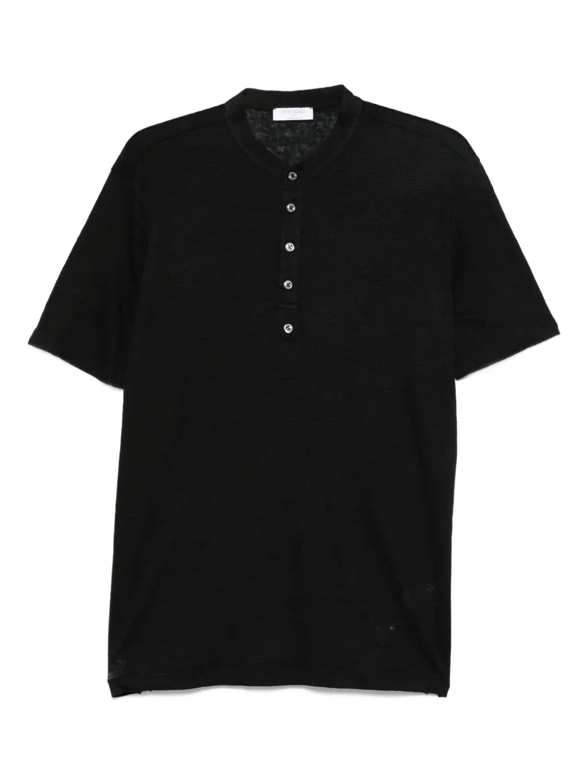 Gran Sasso ボタン開きヘンリーネック リネンTシャツ - ブラック - 画像1