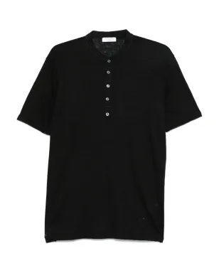 Gran Sasso ボタン開きヘンリーネック リネンTシャツ - ブラック - サムネイル1