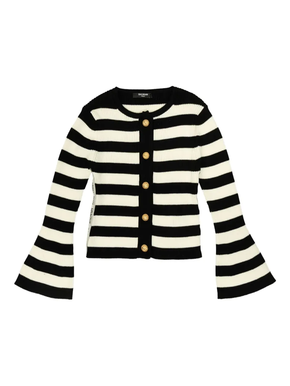 Balmain Kids ストライプベルスリーブ カーディガン（ブラック） - 画像1