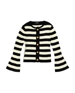 Balmain Kids ストライプベルスリーブ カーディガン（ブラック） - サムネイル1