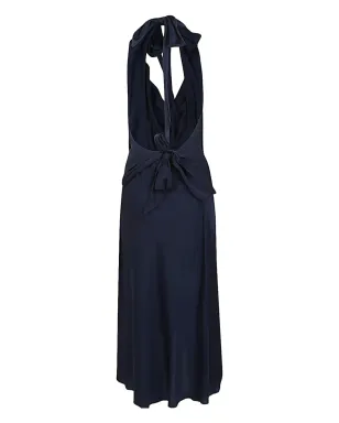 SILK95FIVE ブルーのカウルネックバックレスドレス - サムネイル2
