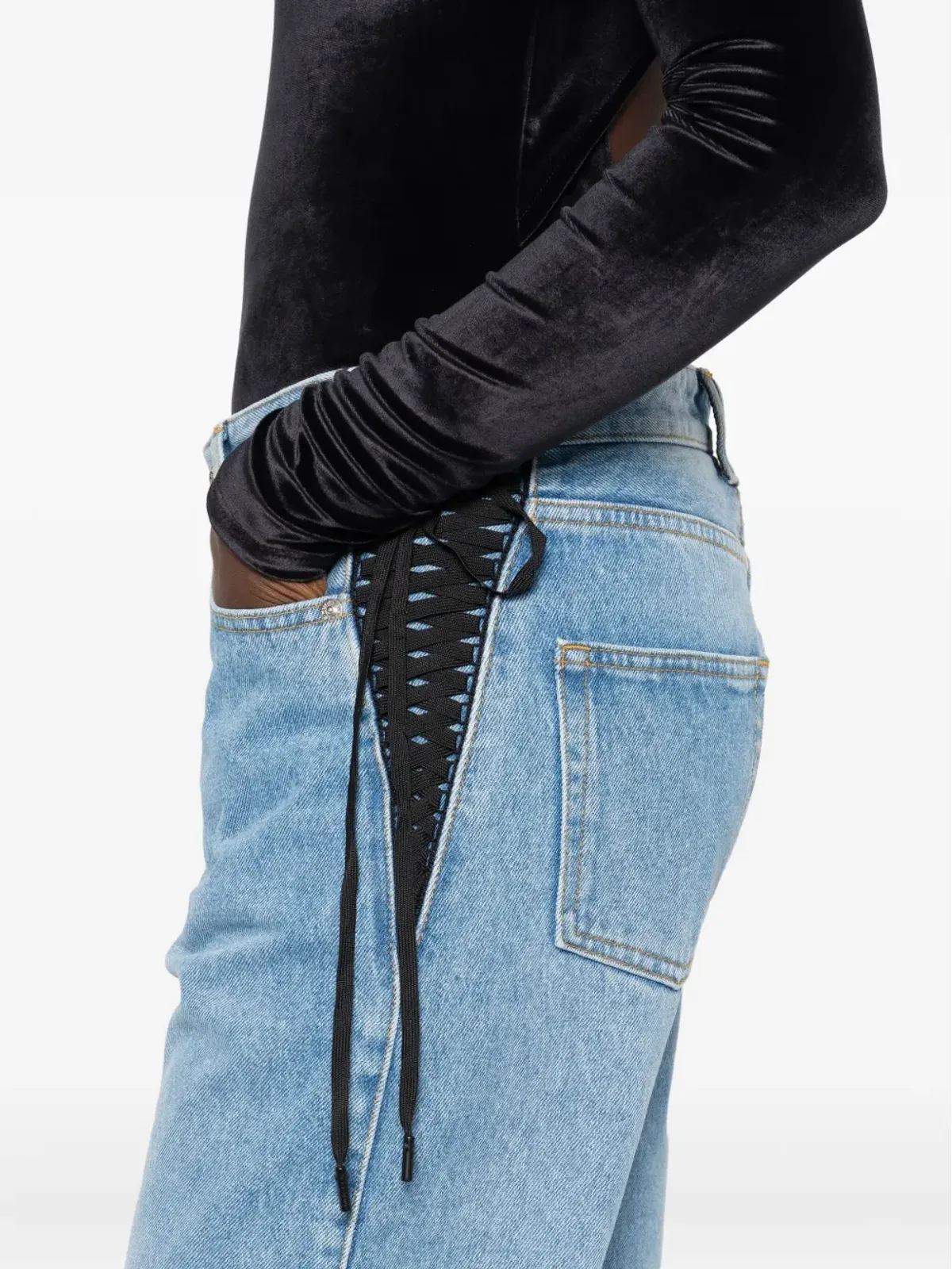 Mugler レースアップディテール コットン ジーンズ - 画像5