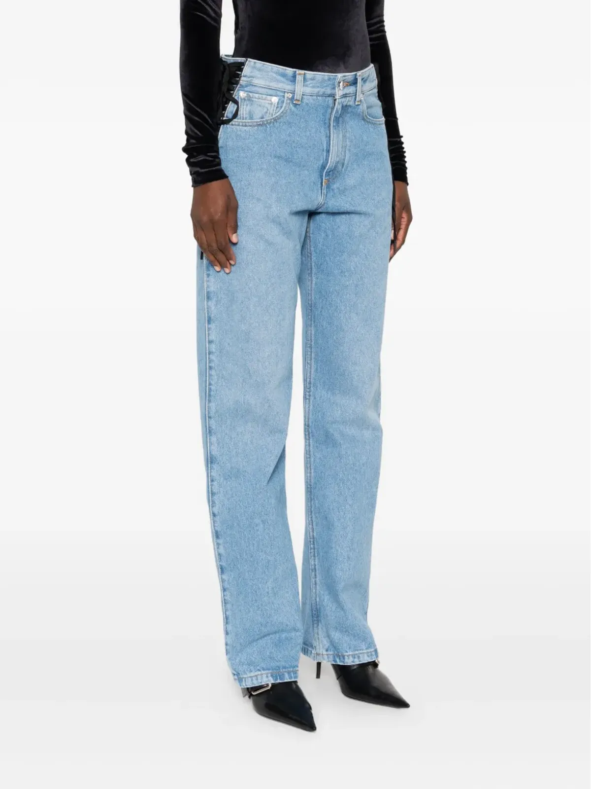 Mugler レースアップディテール コットン ジーンズ - 画像3