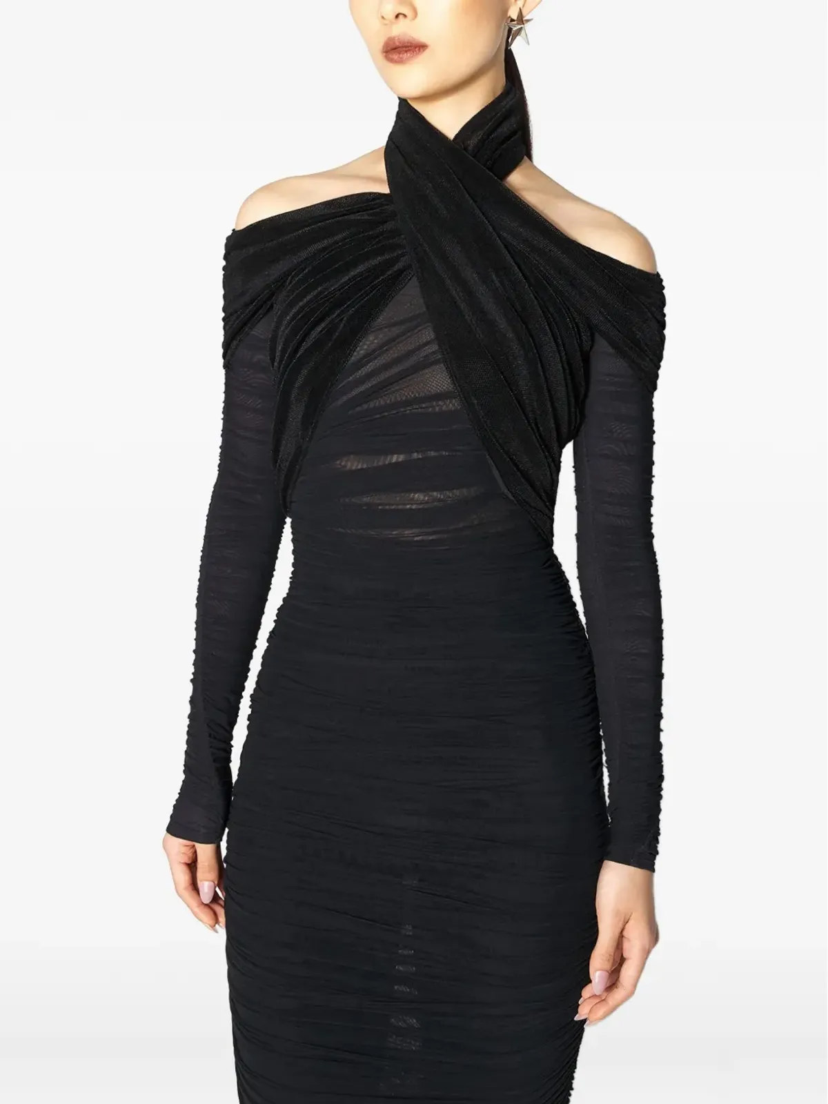 Mugler クロスネックライン ドレープ ミディドレス - 画像3