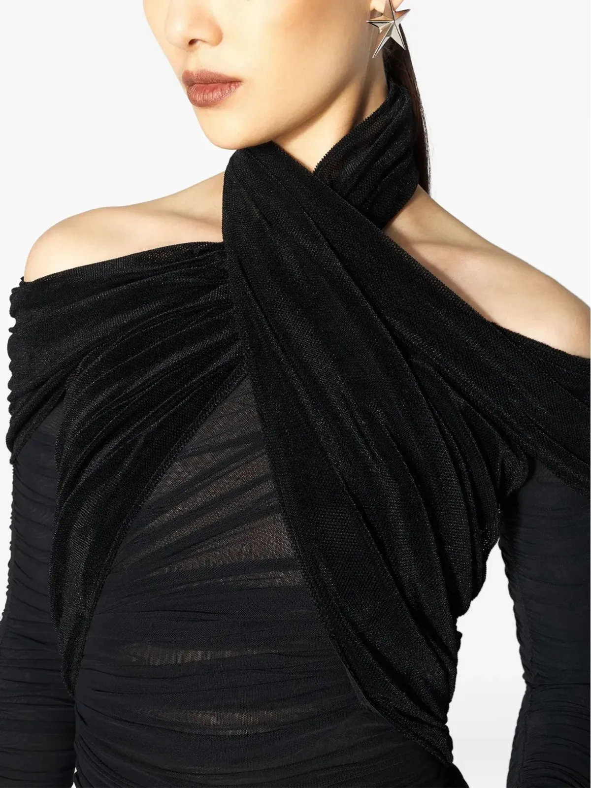 Mugler クロスネックライン ドレープ ミディドレス - 画像4