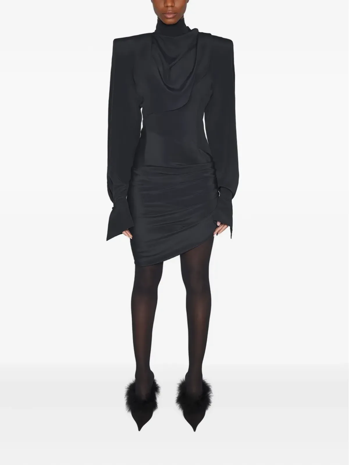 Mugler パッド入りショルダー ハイネック ミニドレス - 画像2