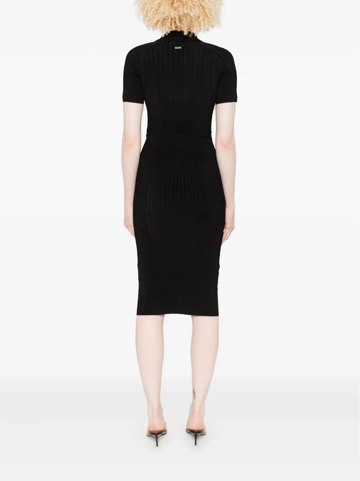Mugler フック＆アイ リブニット ミディドレス ブラック - 画像4