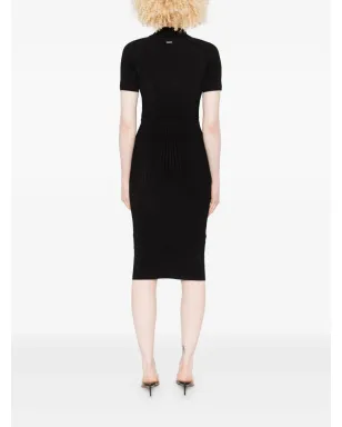 Mugler フック＆アイ リブニット ミディドレス ブラック - サムネイル4