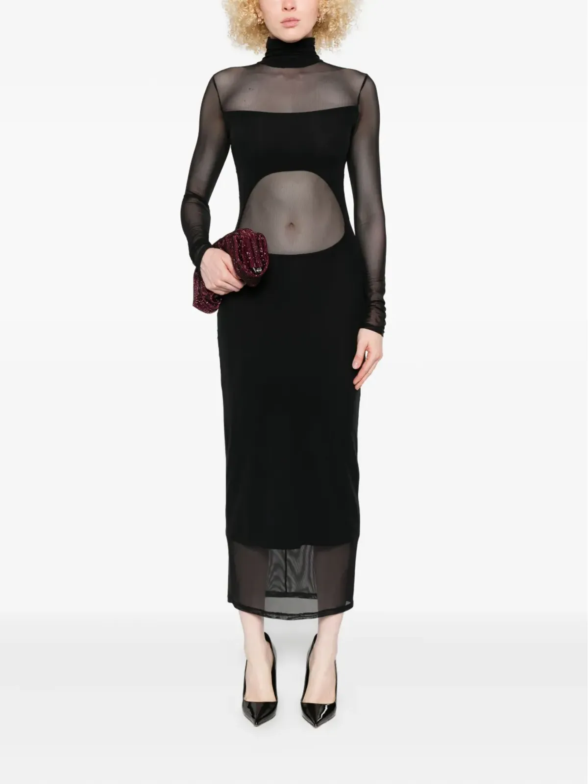 Mugler ハイネックメッシュマキシドレス - 画像2