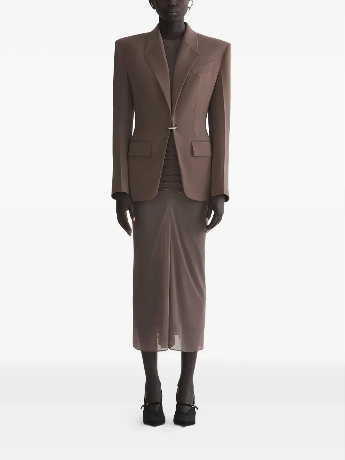 Mugler ギャザー入りメッシュ アシンメトリースカート - 画像2