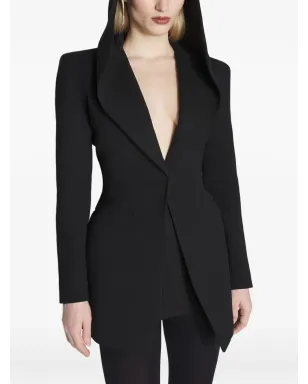 Mugler hooded padded-shoulder jacket - Black - サムネイル1