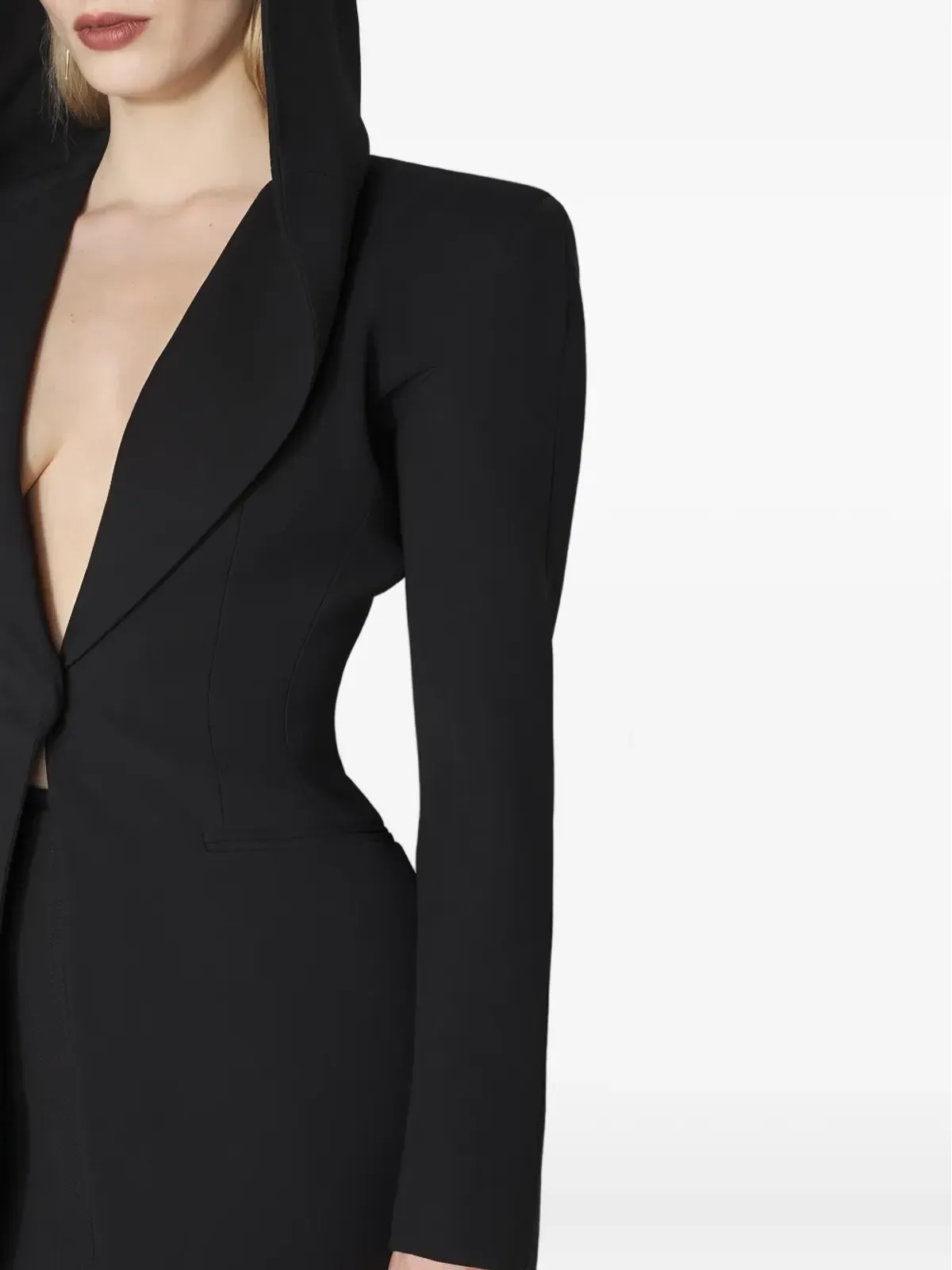 Mugler hooded padded-shoulder jacket - Black - 画像4
