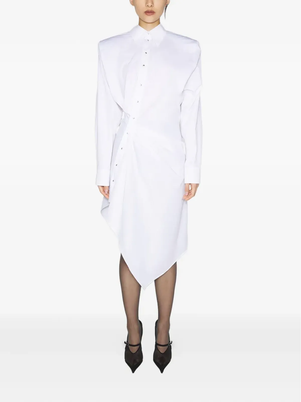 Mugler パッドショルダー アシンメトリカル シャツドレス - 画像2