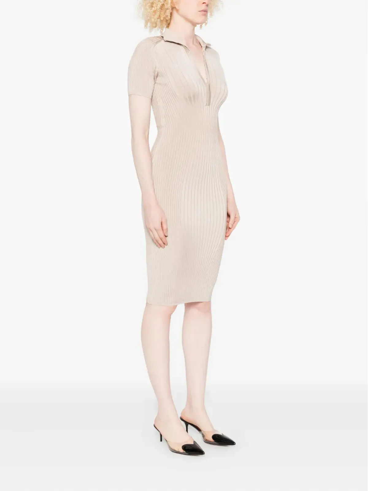 Mugler ホックとアイ付きリブ編みミディドレス - 画像3