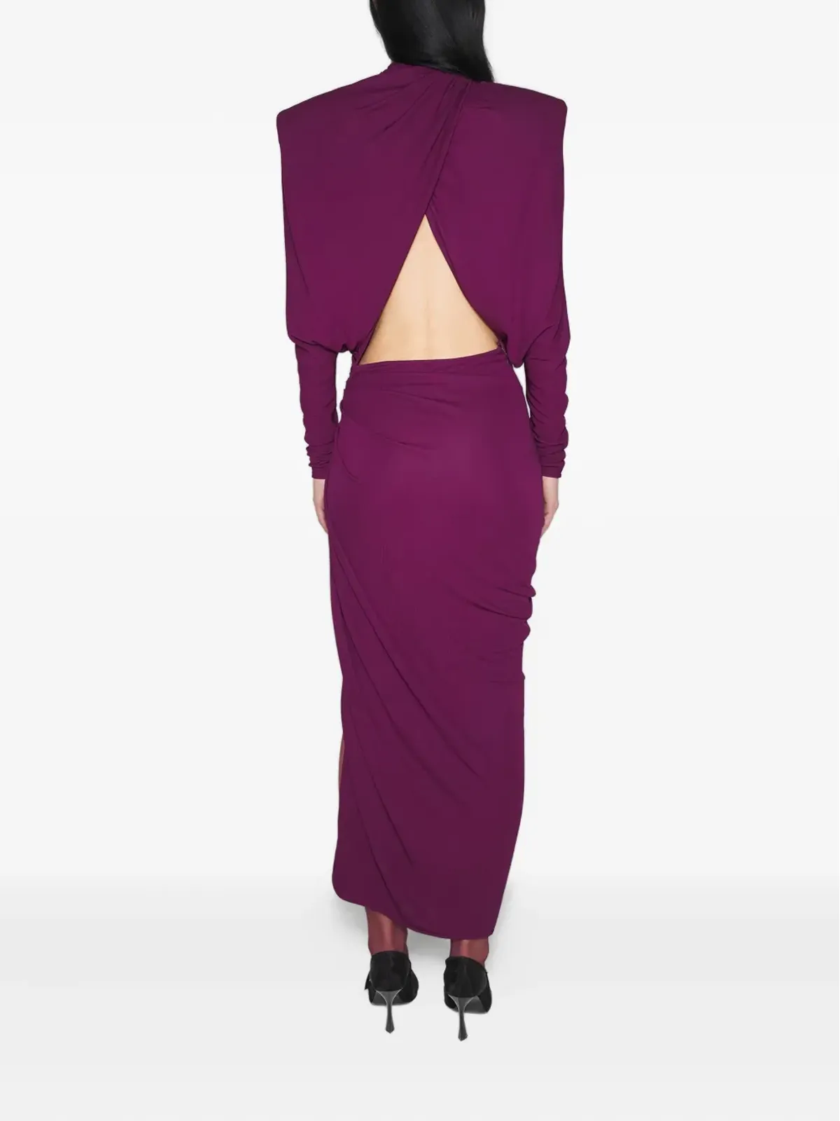Mugler ドレープ付きパッドショルダーマキシドレス - 画像2