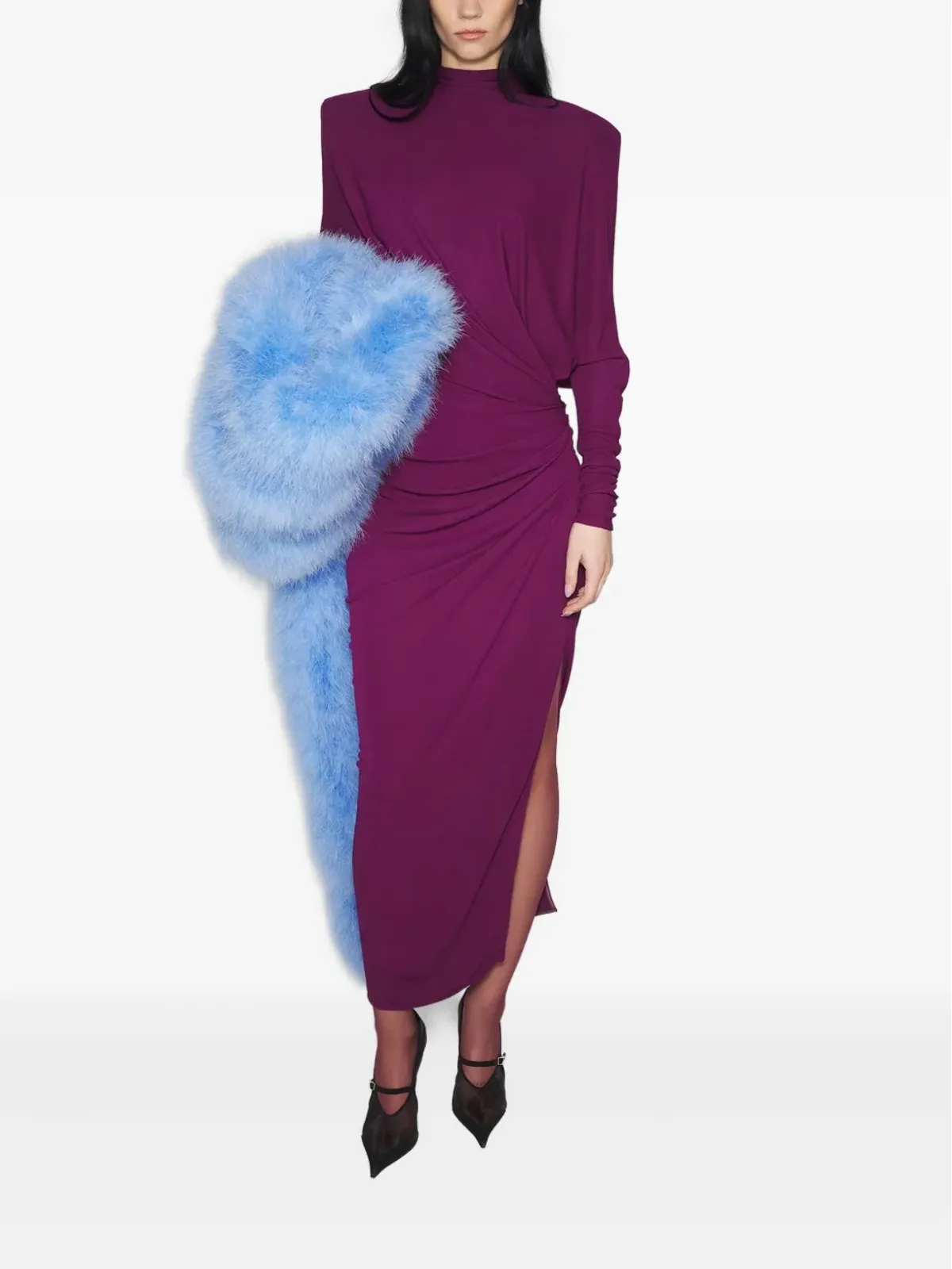 Mugler ドレープ付きパッドショルダーマキシドレス - 画像4