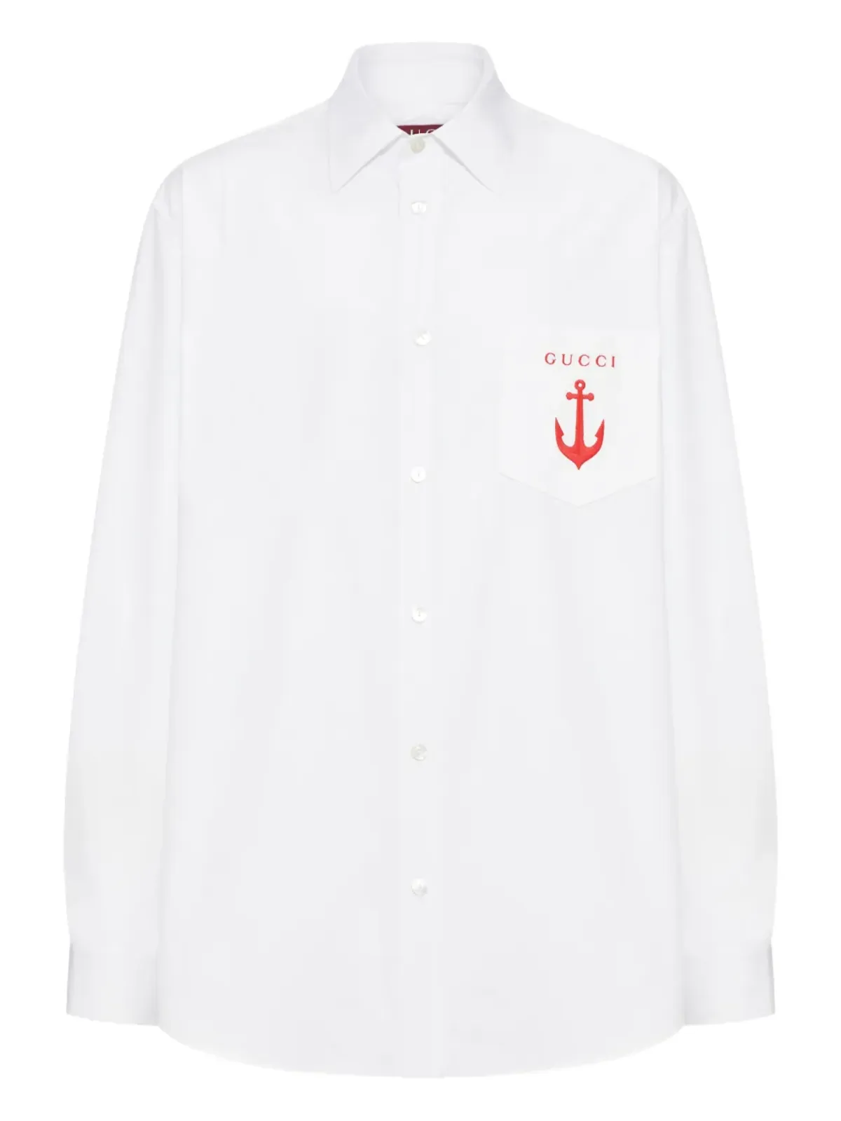 Gucci anchor-embroidered cotton shirt - White - 画像1