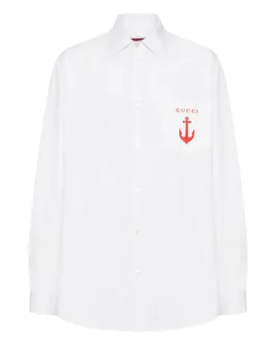 Gucci anchor-embroidered cotton shirt - White - サムネイル1