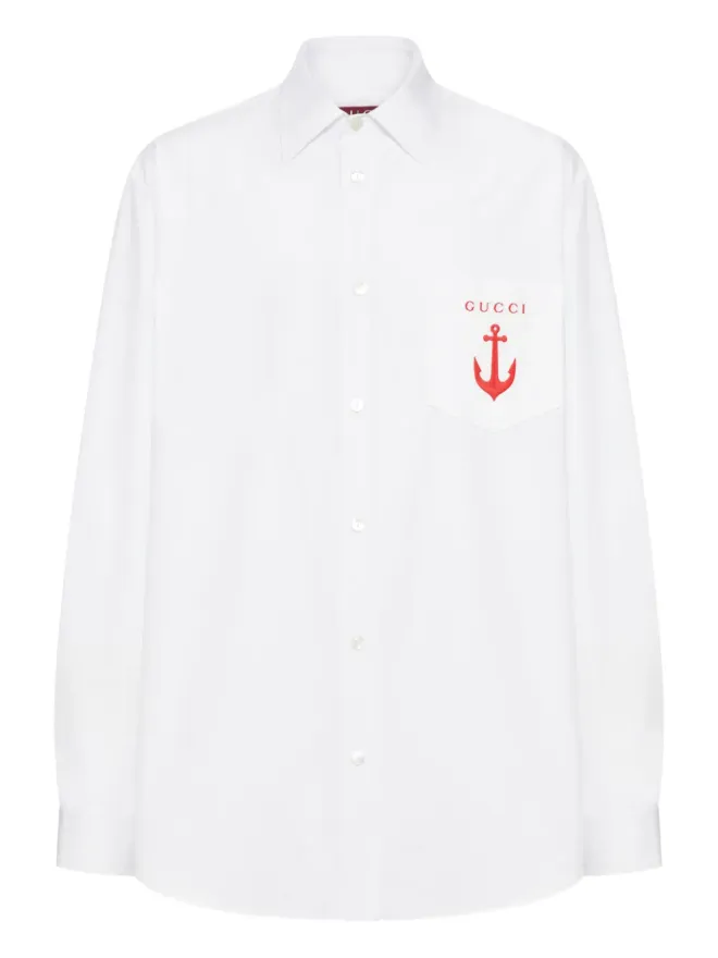 Gucci Gucci anchor-embroidered cotton shirt - Whiteの商品画像
