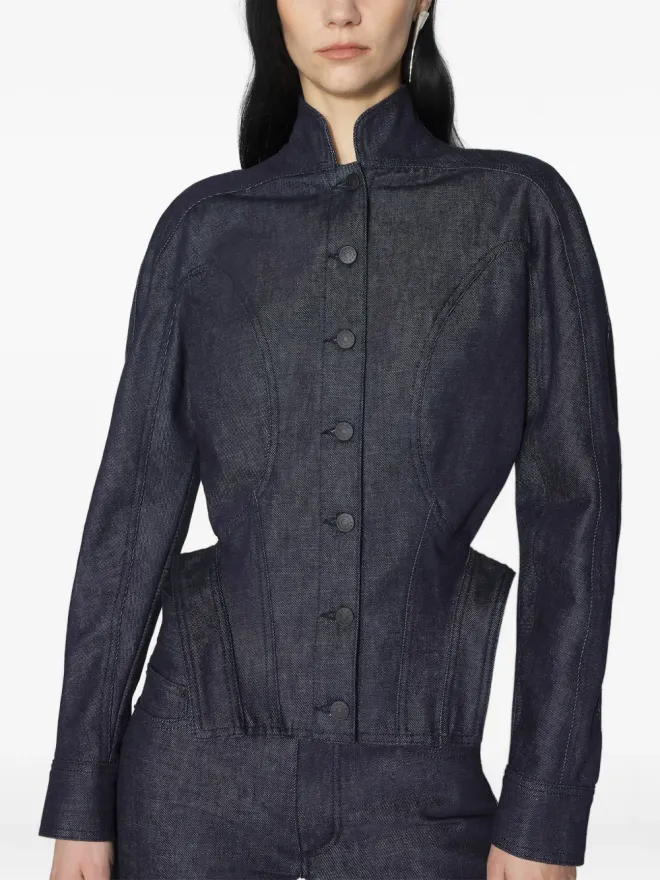 Mugler Mugler ボタン留めの造形的なウエストを絞ったジャケット - ブルーの商品画像