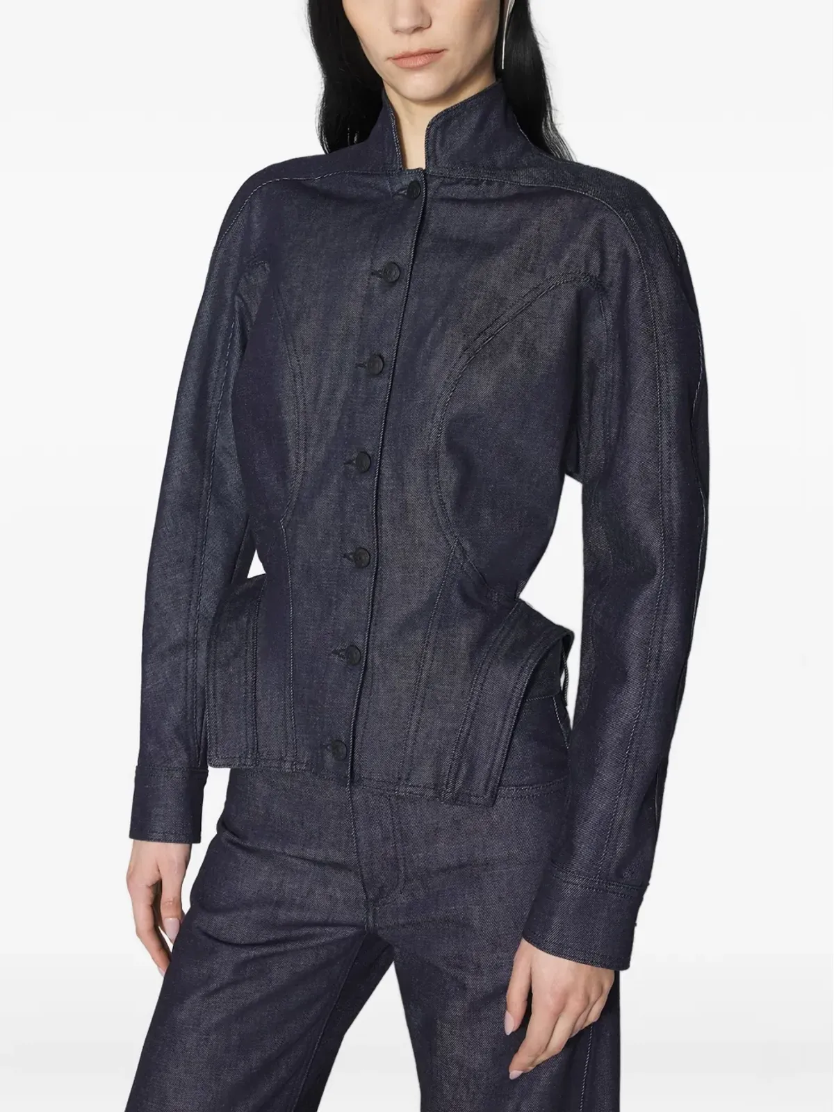 Mugler ボタン留めの造形的なウエストを絞ったジャケット - ブルー - 画像4