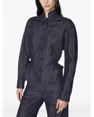 Mugler ボタン留めの造形的なウエストを絞ったジャケット - ブルー - サムネイル4