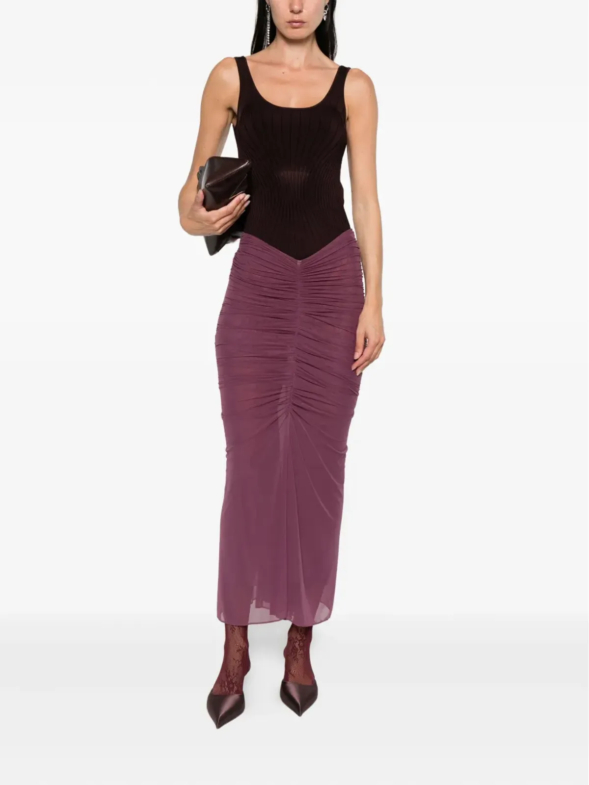 Mugler リュシュド メッシュ マキシスカート - パープル - 画像2